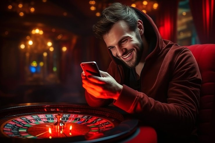 Ilustrasi tata cara deposit dan penarikan dengan smartphone dan kartu bank pada ind777